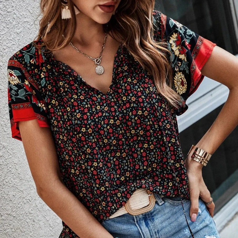 05 Boho floral Print Cottagecore blouse - Picture 4 of 11